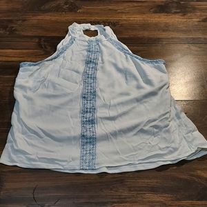 Cato 2xl Top Halter White Layered Blue Floral Embroidered Y2k Sleeveless... dime